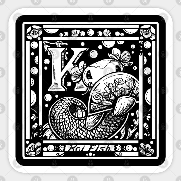 K is For Koi Fish - White Outlined Version Sticker by Nat Ewert Art